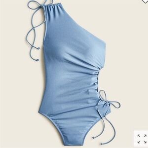 J.Crew shine blue cutout side ruched one shoulder swimsuit Size 8 NWT